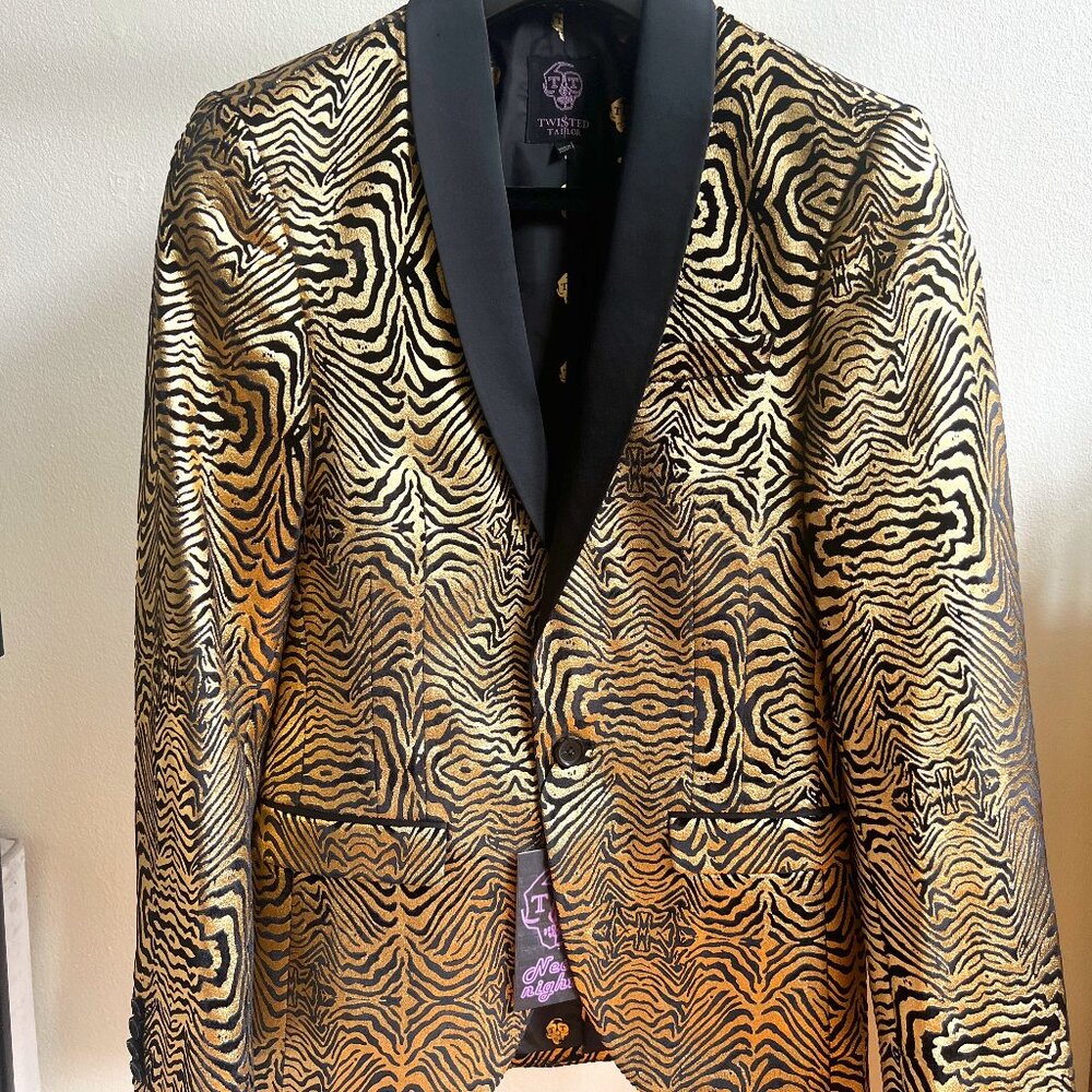 Twisted Tailor | Tiger Print Black Gold Blazer | 36R | NEW - Tags on